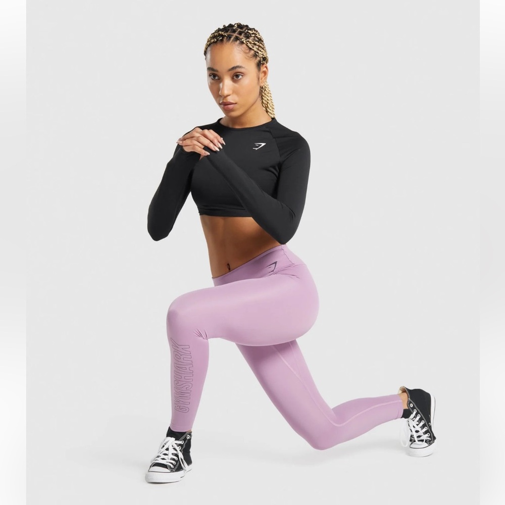GYMSHARK high waisted training graphic logo leggings lilac lavender medium